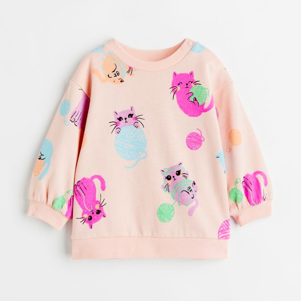 H&M baby sweatshirt light pink cats 🐱 🐈 size 6 months